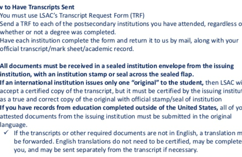 TRF – Transcript Request Form